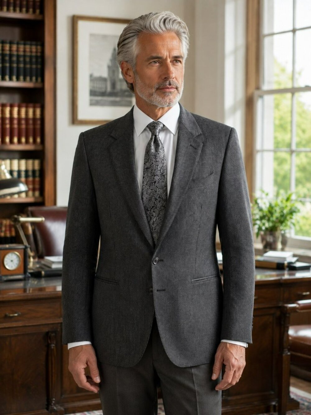 Yves Saint Laurent Wool Pinstripe Suit Jacket Gray Mens 38R Made In France Class